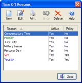 Time Off Reasons